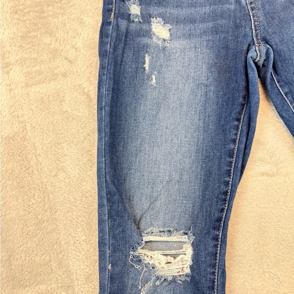 Enjean High Rise 5 Button Skinny Women's Distressed Blue Jeans - Picture 10 of 12